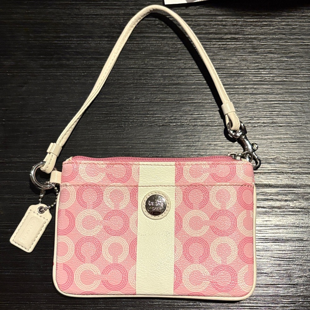 Coach Signature Pink and White Wristlet